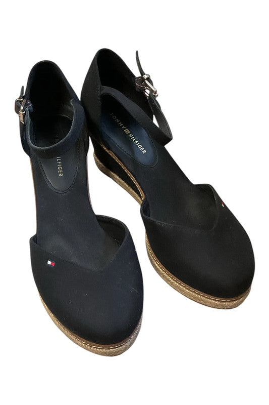 Tommy Hilfiger sandals black wedge size 6 9789LF