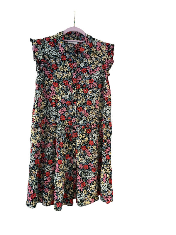 Papaya Ruffle Black Print Midi Dress-Size 12 9809PFU