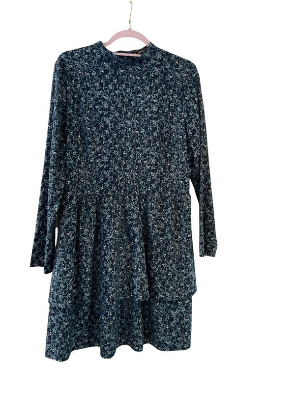 Dunnes Navy Print Layered Dress-Size 14: 9808PFU