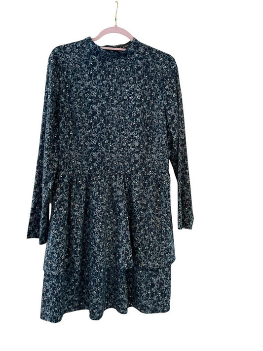 Dunnes Navy Print Layered Dress-Size 14: 9808PFU