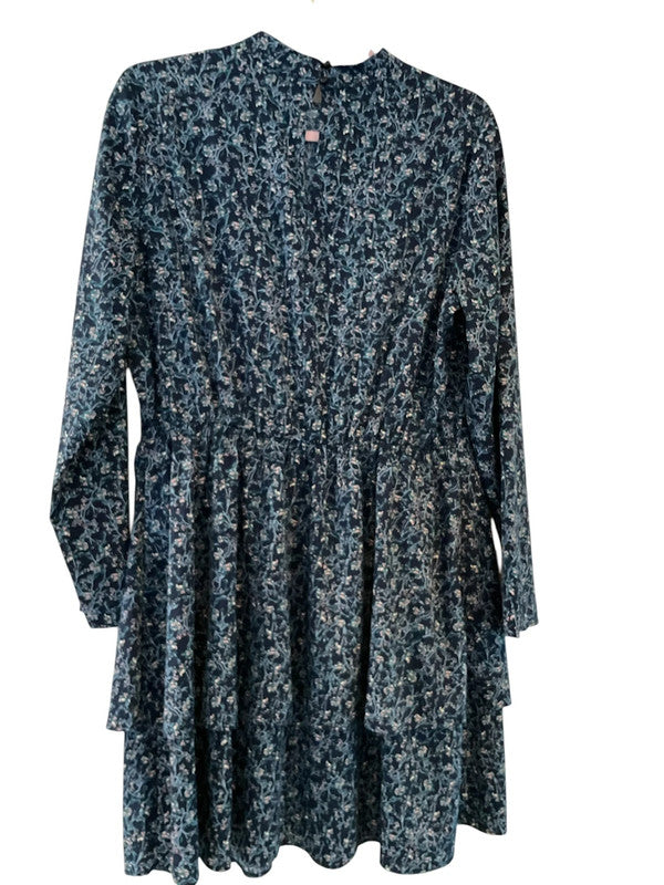 Dunnes Navy Print Layered Dress-Size 14: 9808PFU