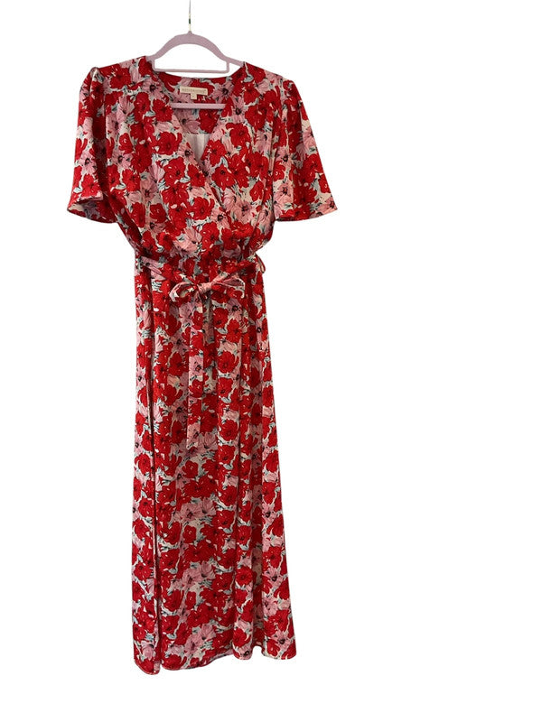 Retro&Icone Red Print Wrap Maxi dress-Size L 9812PFU