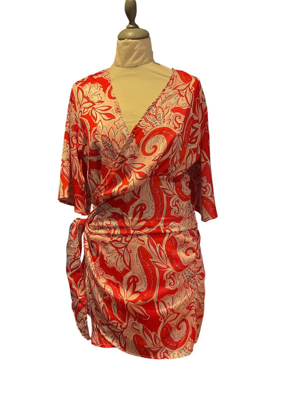 Insta Girl Boho Mini Printed Wrap Dress-Size M 9813PFU