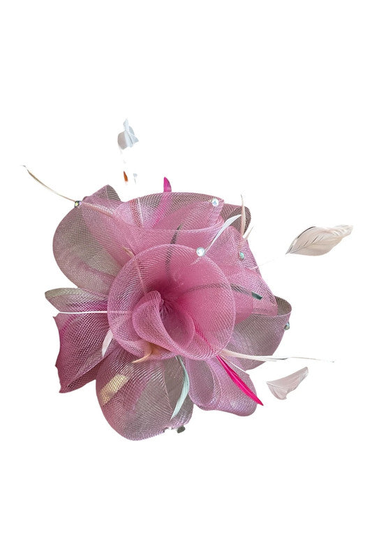 Fascinator pink with feathers and pearls 9084JC