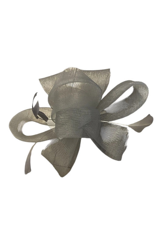 Fascinator organza grey with bow and feathers 7303PD