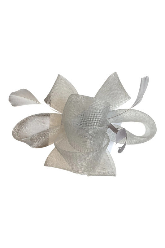 Fascinator organza grey with bow and feathers 7303PD