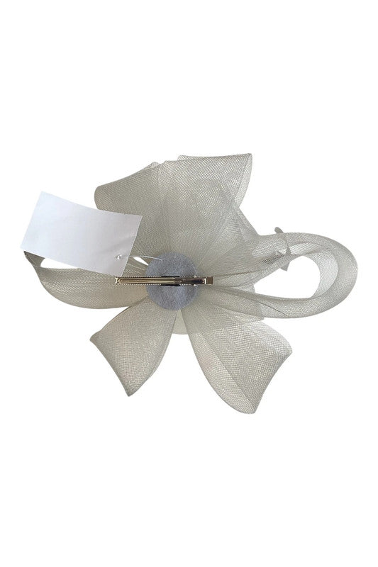 Fascinator organza grey with bow and feathers 7303PD