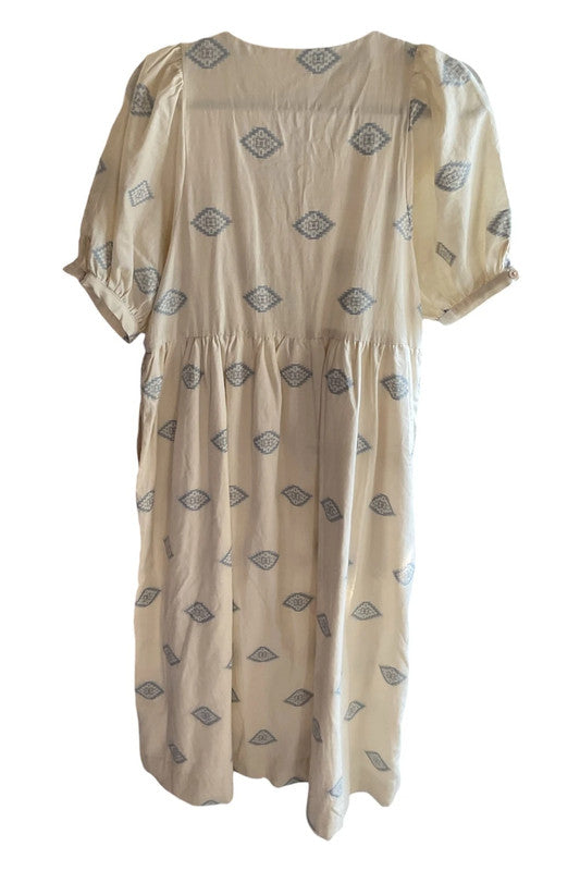 Folk dress cream and light blue Size 2 (12)