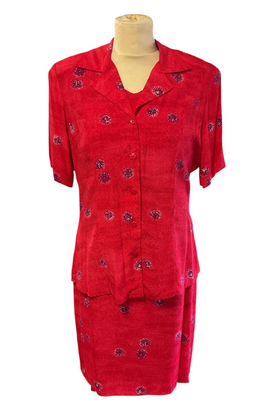 Jenny D Two pieces set red print size 10 9860PRP