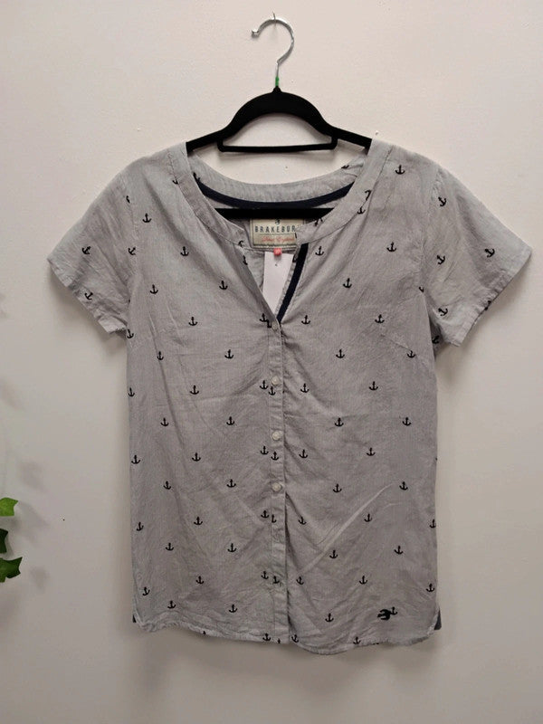 Brakeburn Top Blue Print Stripe Sz 10 9920AMU