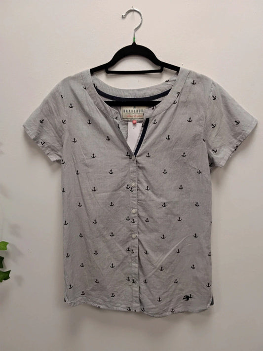 Brakeburn Top Blue Print Stripe Sz 10 9920AMU