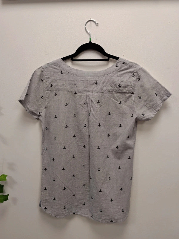 Brakeburn Top Blue Print Stripe Sz 10 9920AMU