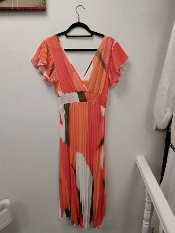 No brand Dress Orange Print Sz 12 9936JC