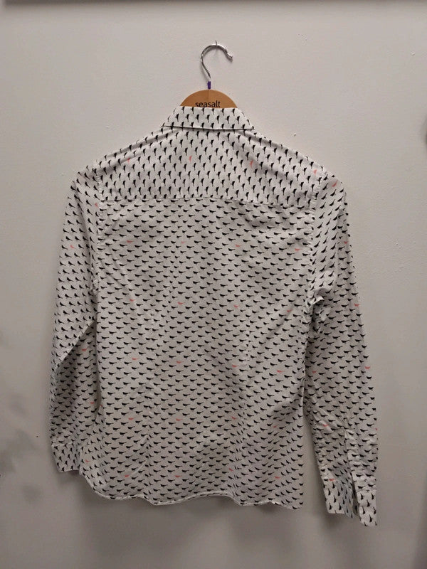 Savile Row Top White Print Sz 8 9919AMU