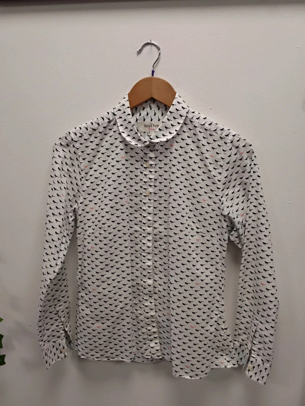Savile Row Top White Print Sz 8 9919AMU