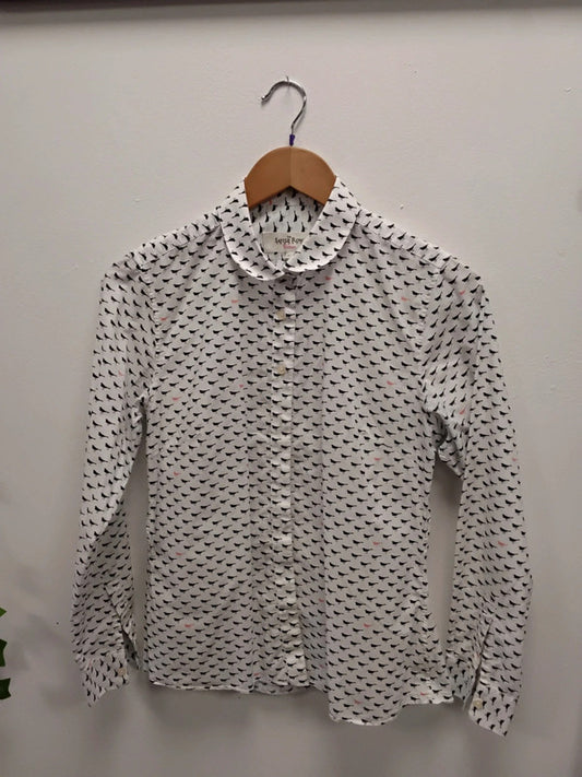 Savile Row Top White Print Sz 8 9919AMU