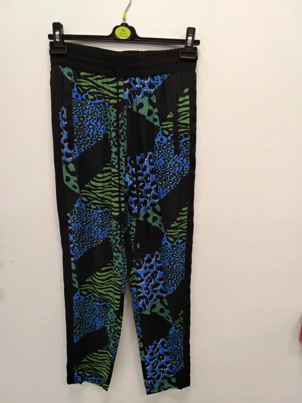 Topshop Trousers Black Print Sz 6 9924AMU
