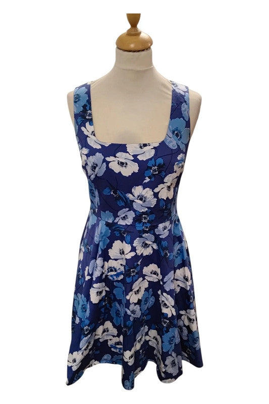 Oasis Dress Blue Print Sz 10/36 10011ANN