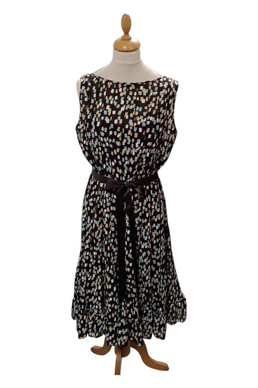 Sandra Darren Dress Brown Print Sz 10 9996ANN