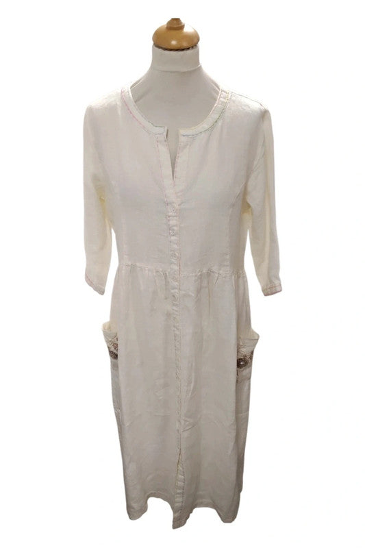Alessia Massimo Dress 100%Linen Cream Sz S/M 10002ANN