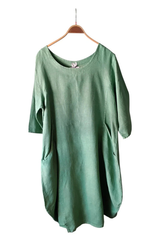 Vera Tucci 100% linen Dress Green Sz XL[one size) 10090MLY