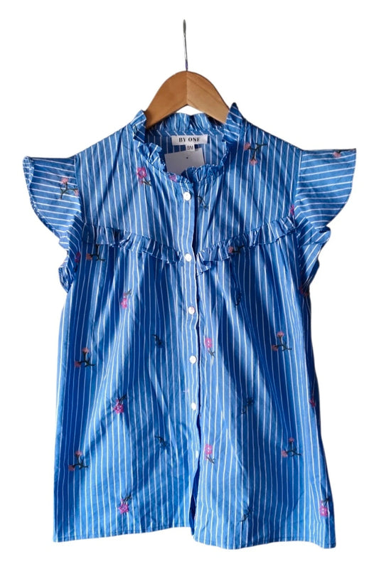 By One Top Blue Striped Sz Small 10099MG