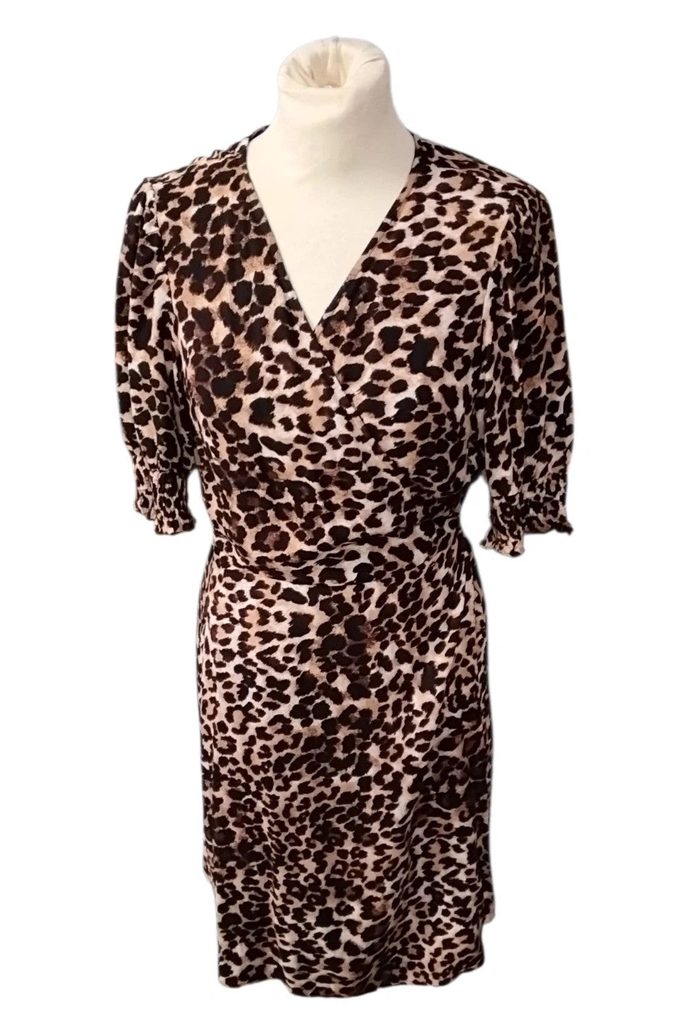Pieces Dress Brown Print Sz M 10103SCA