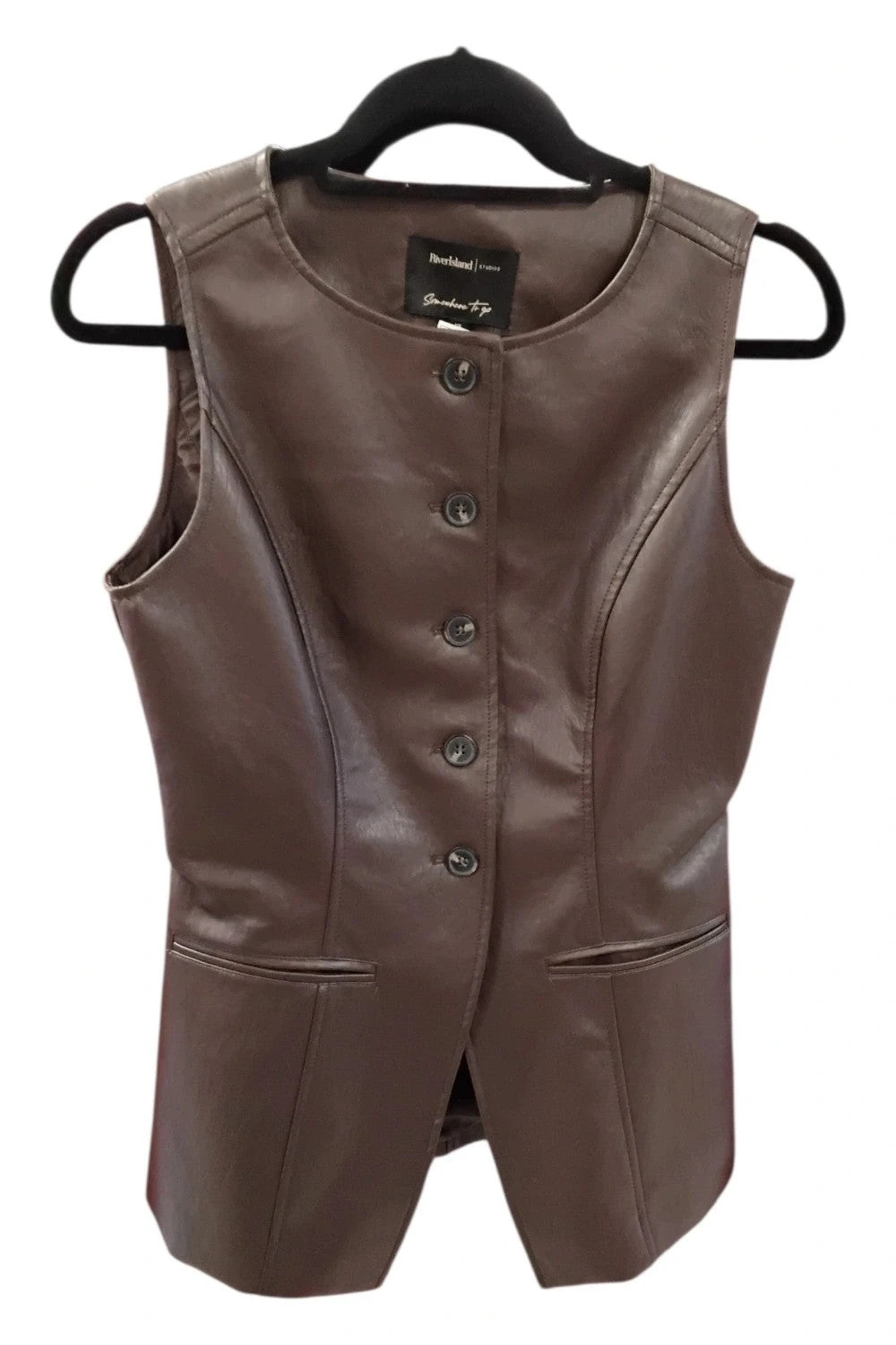 River Island faux leather vest coat brown Size 8 10162MG