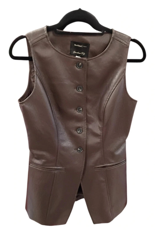 River Island faux leather vest coat brown Size 8 10162MG