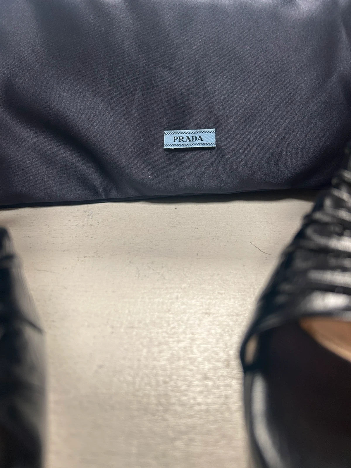 Prada Calzature Donna Black Leather Heels Dust Bags 38.5 EU