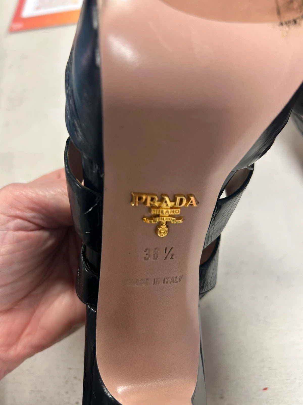 Prada Calzature Donna Black Leather Heels Dust Bags 38.5 EU