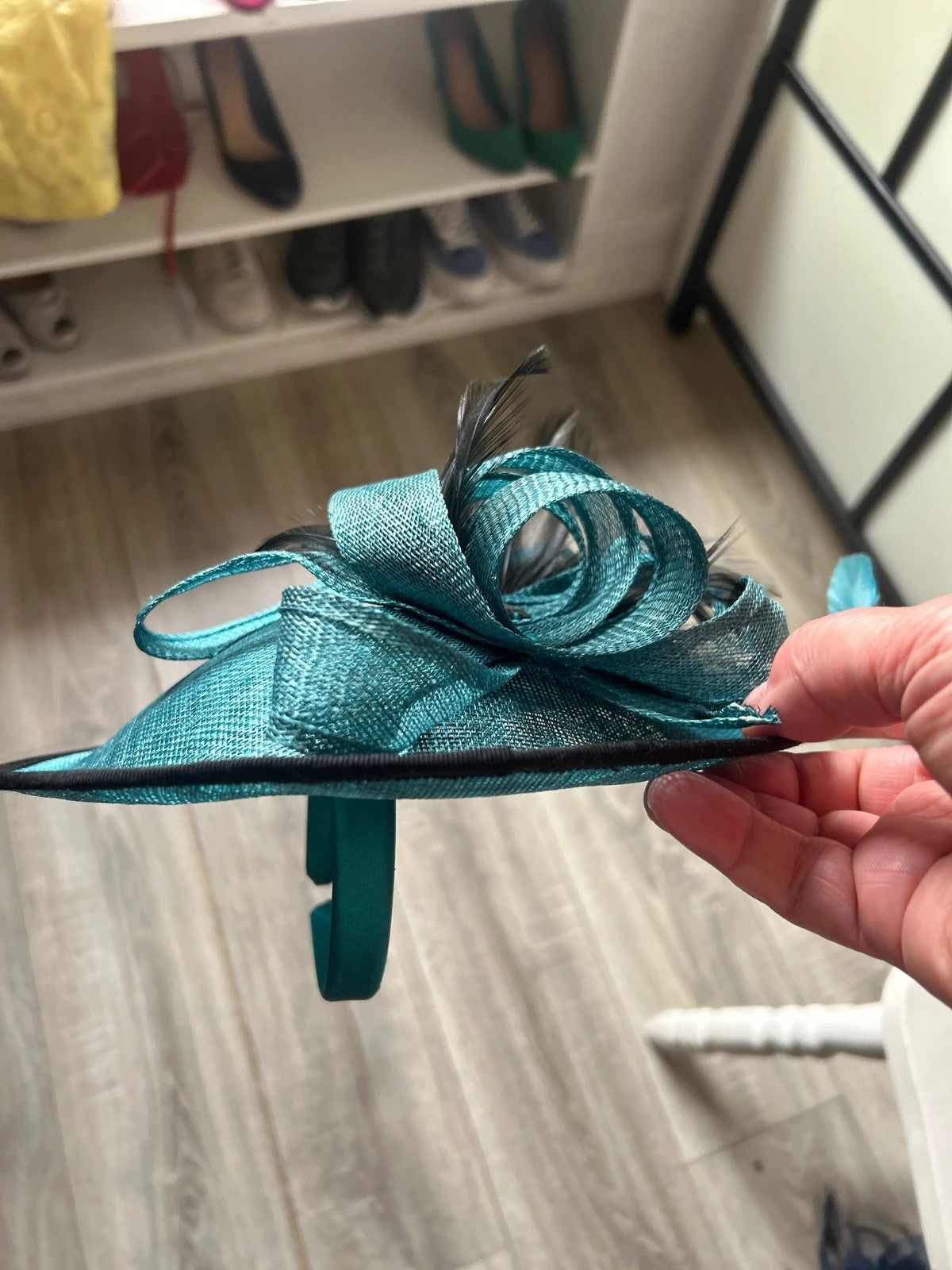 Gold Fascinator Teal & Black