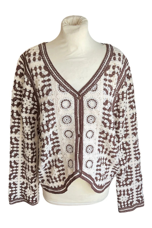 Wild Flower Cardigan brown and cream size-m/l 10260MRG