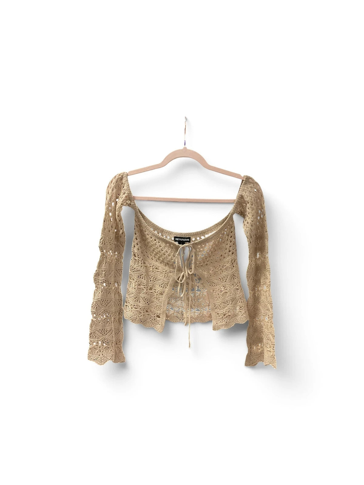 Prettylittlethimg Beige crochet crop top Sz-S 10350OMD