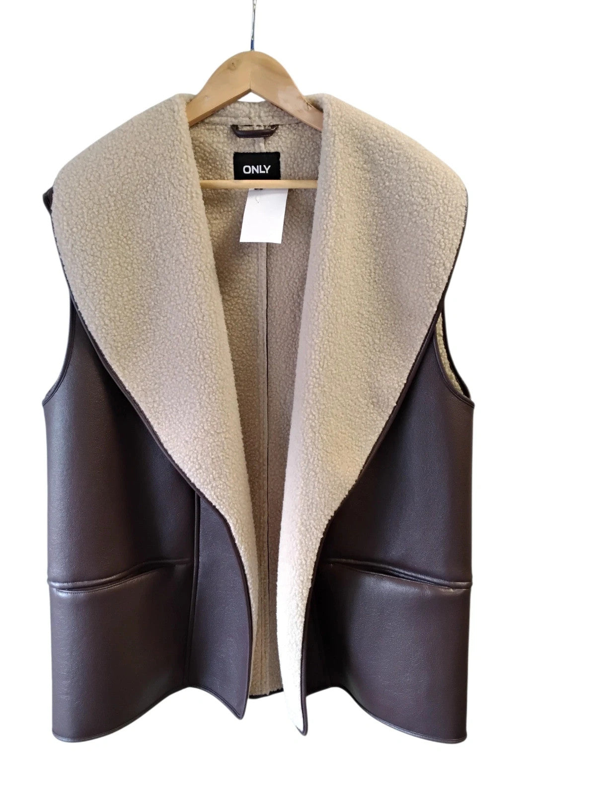 ONLY Faux Leather Vest Brown Sz-L 10600DFR