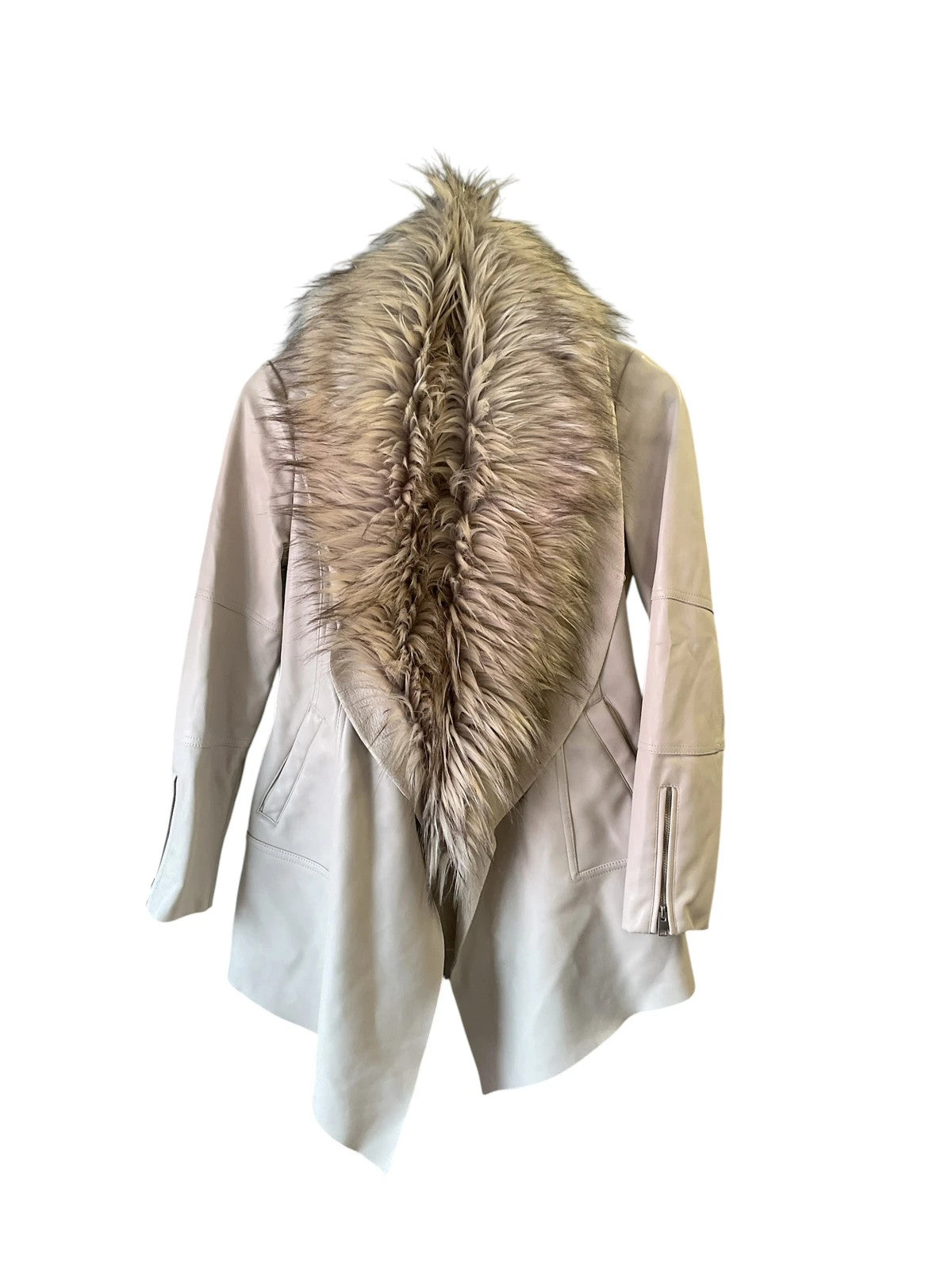 New Look Faux Fur Leather Jacket Cream Sz-8 10750CDC