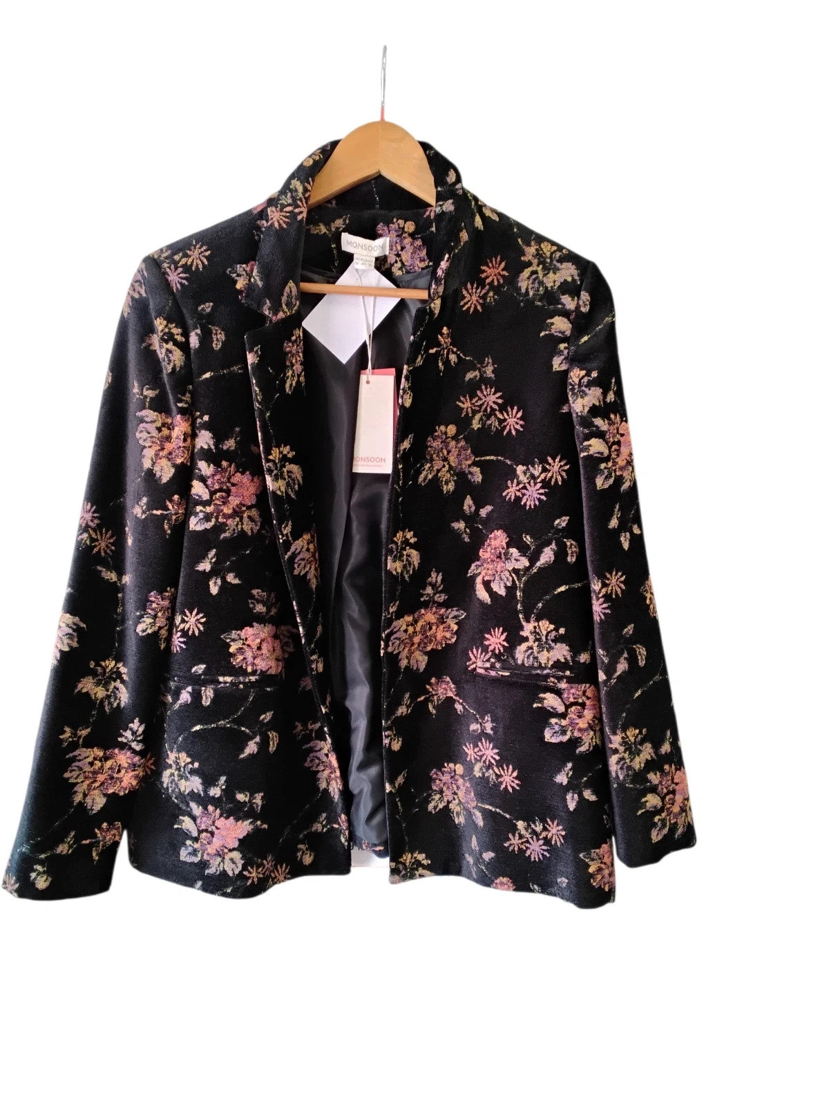 Monsoon Brushet Jacket Black Print Sz-16 10763CSS