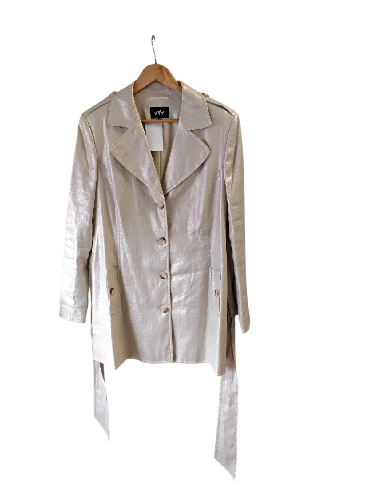 Per Una Cream Metalic Coat Gold Sz-16 10765CSS