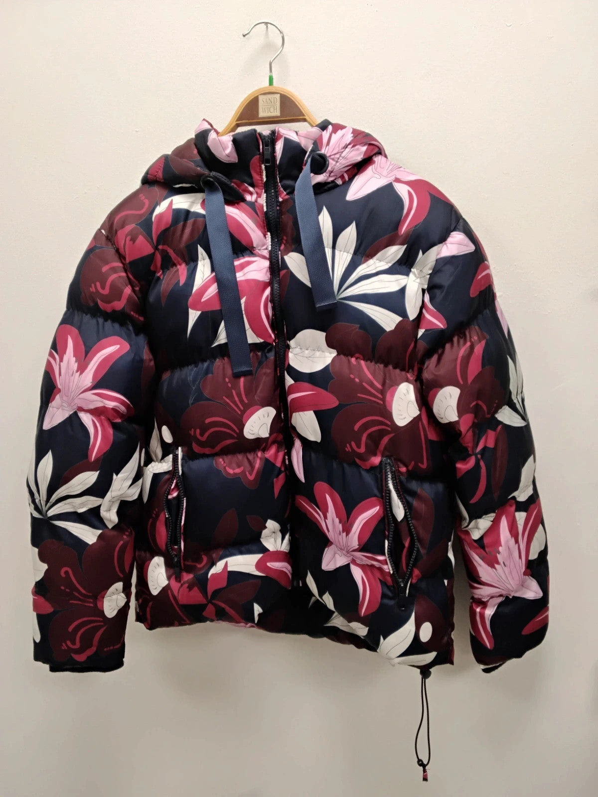 Kelly&Grace Puffer Coat Navy Print Sz-M 11012JC