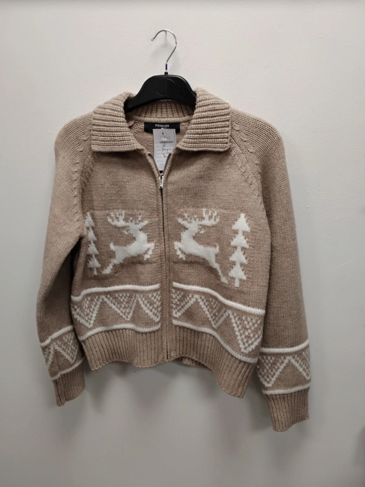 Primark Zip Cardigan Beige Sz-M 11015JC