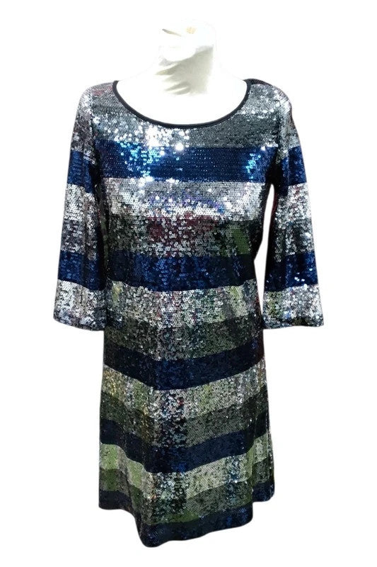 Sequined Stripe Dress Sz S 2497