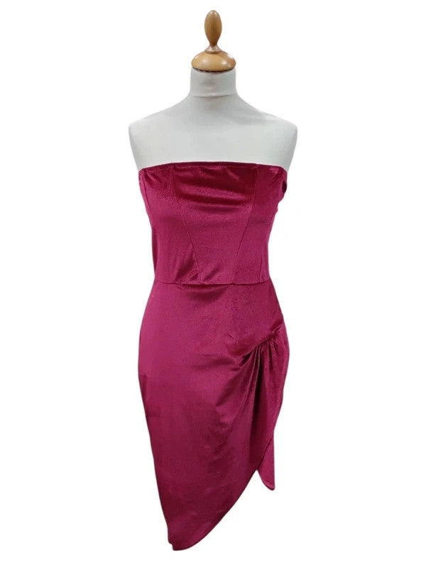 Pretty Little Thing Burgundy Velvet Strapless Mini Dress Sz  2883