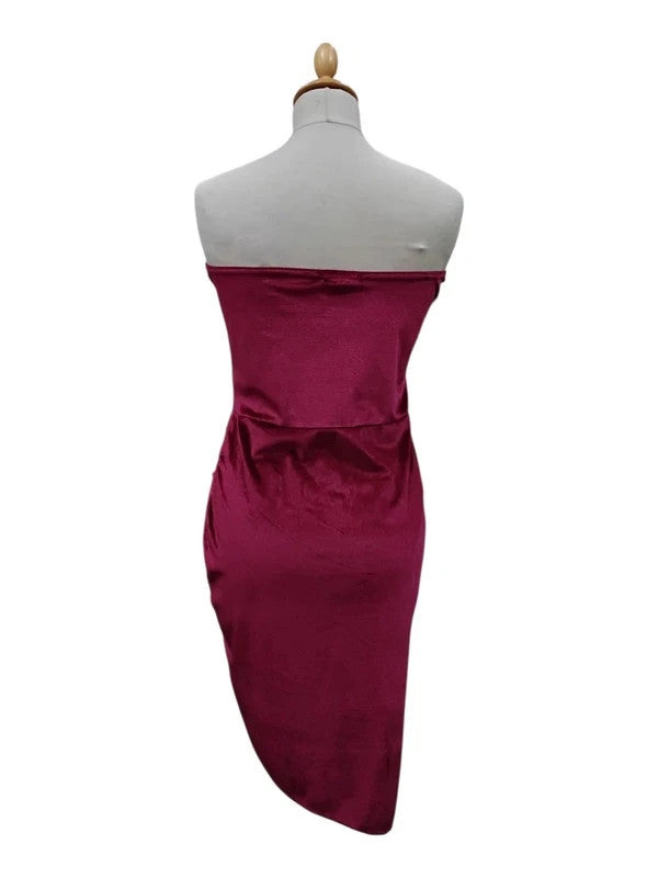 Pretty Little Thing Burgundy Velvet Strapless Mini Dress Sz  2883