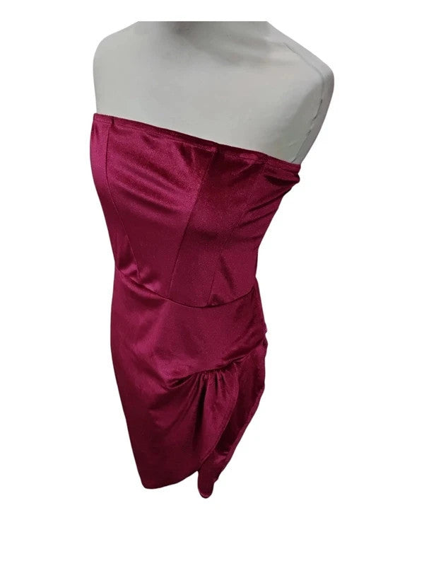 Pretty Little Thing Burgundy Velvet Strapless Mini Dress Sz  2883