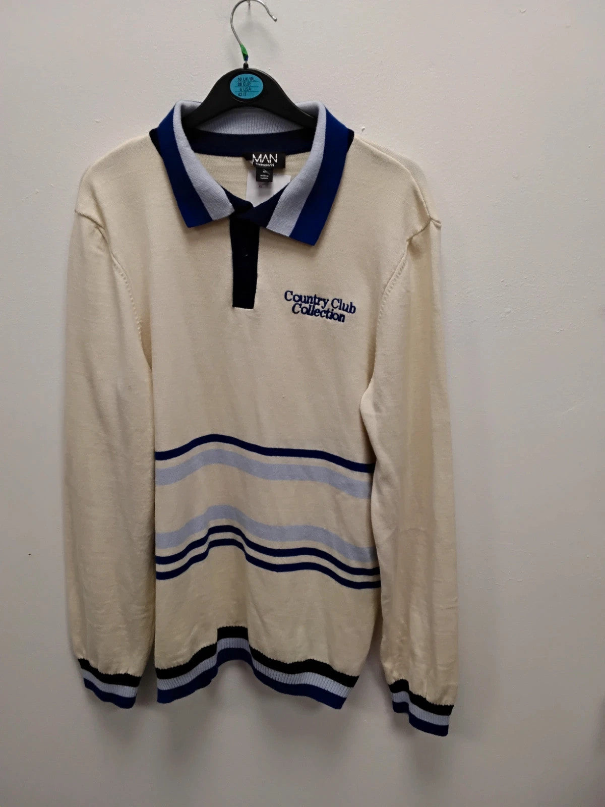 Boohooman Men's Jumper Cream&Blue Sz-M 11029DAN