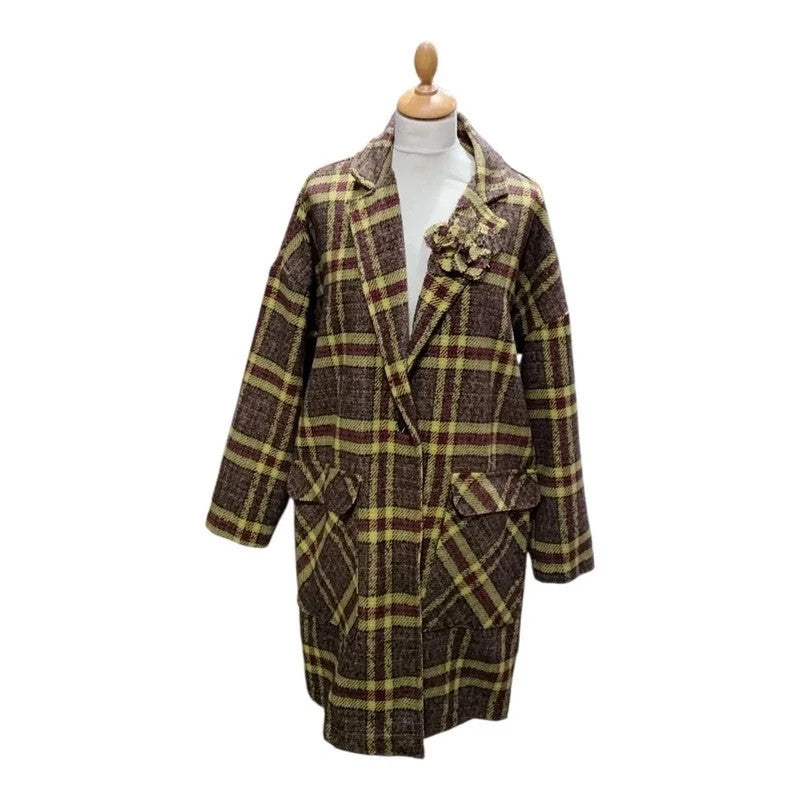 Coat with self flower pin Sz M 6243