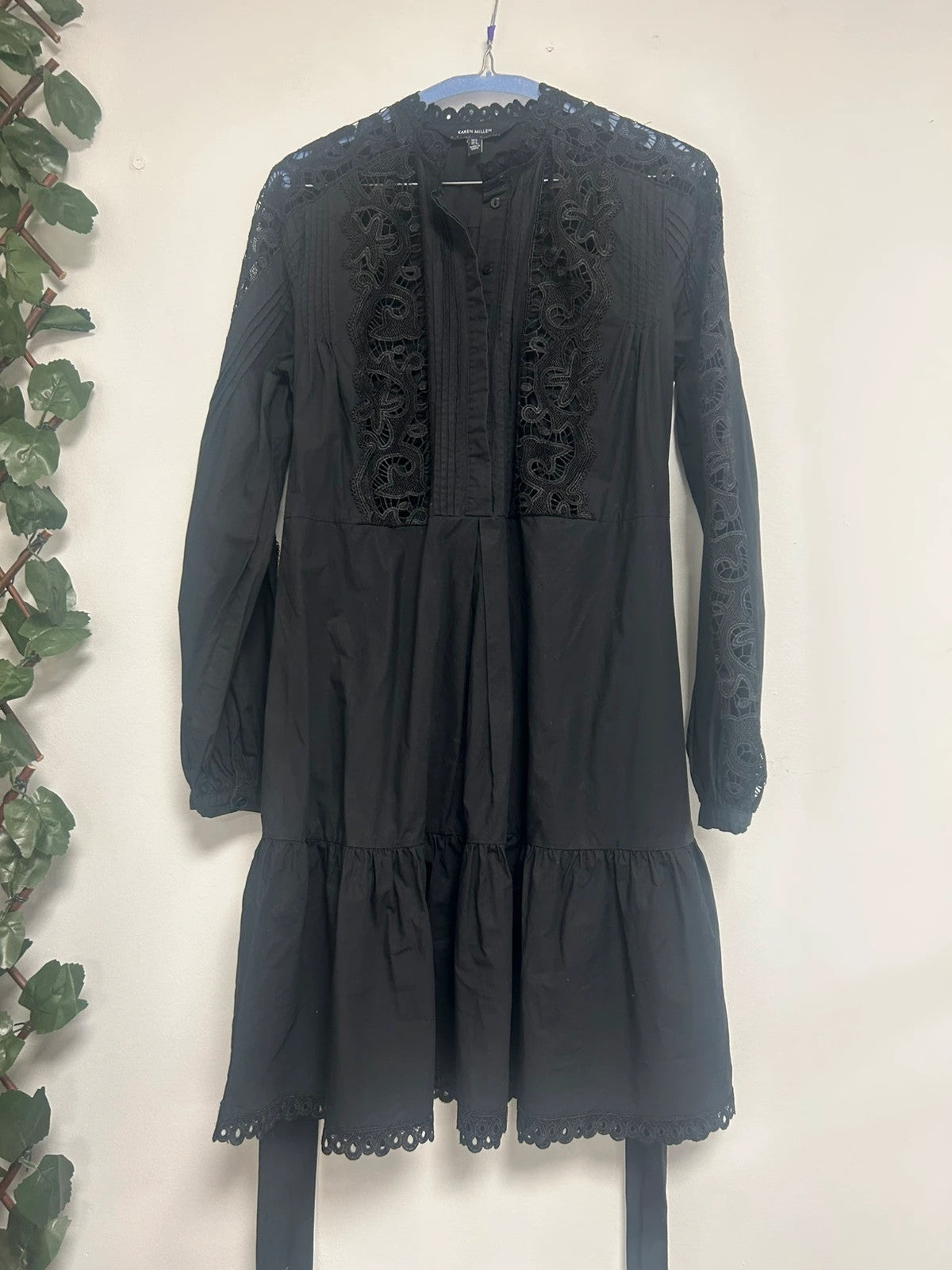 Karen Millen 100%Cotton Black Lace High Neck Dress size 8 11078AOK