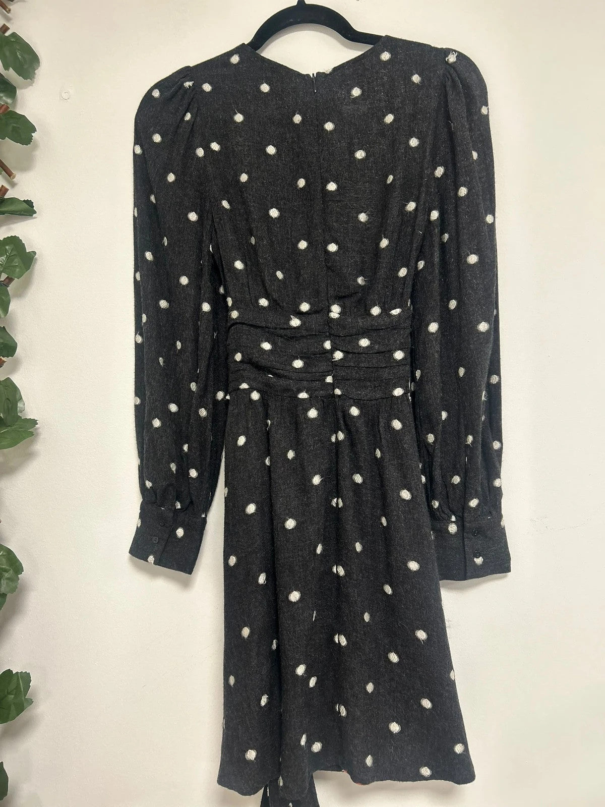 Zara Charcoal Polka Dot Tie Waist Dress, Size XS (11080AOK)