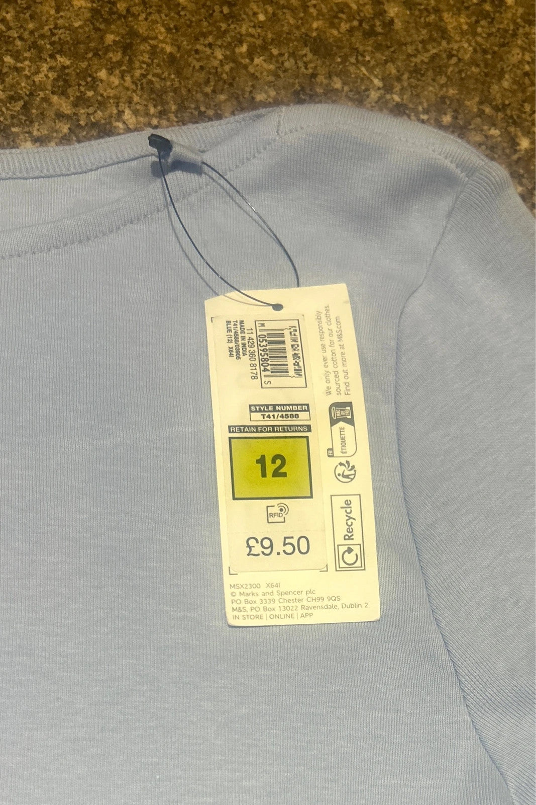 M&S BNWT powder Blue jersey top Sz 12 11100SRM