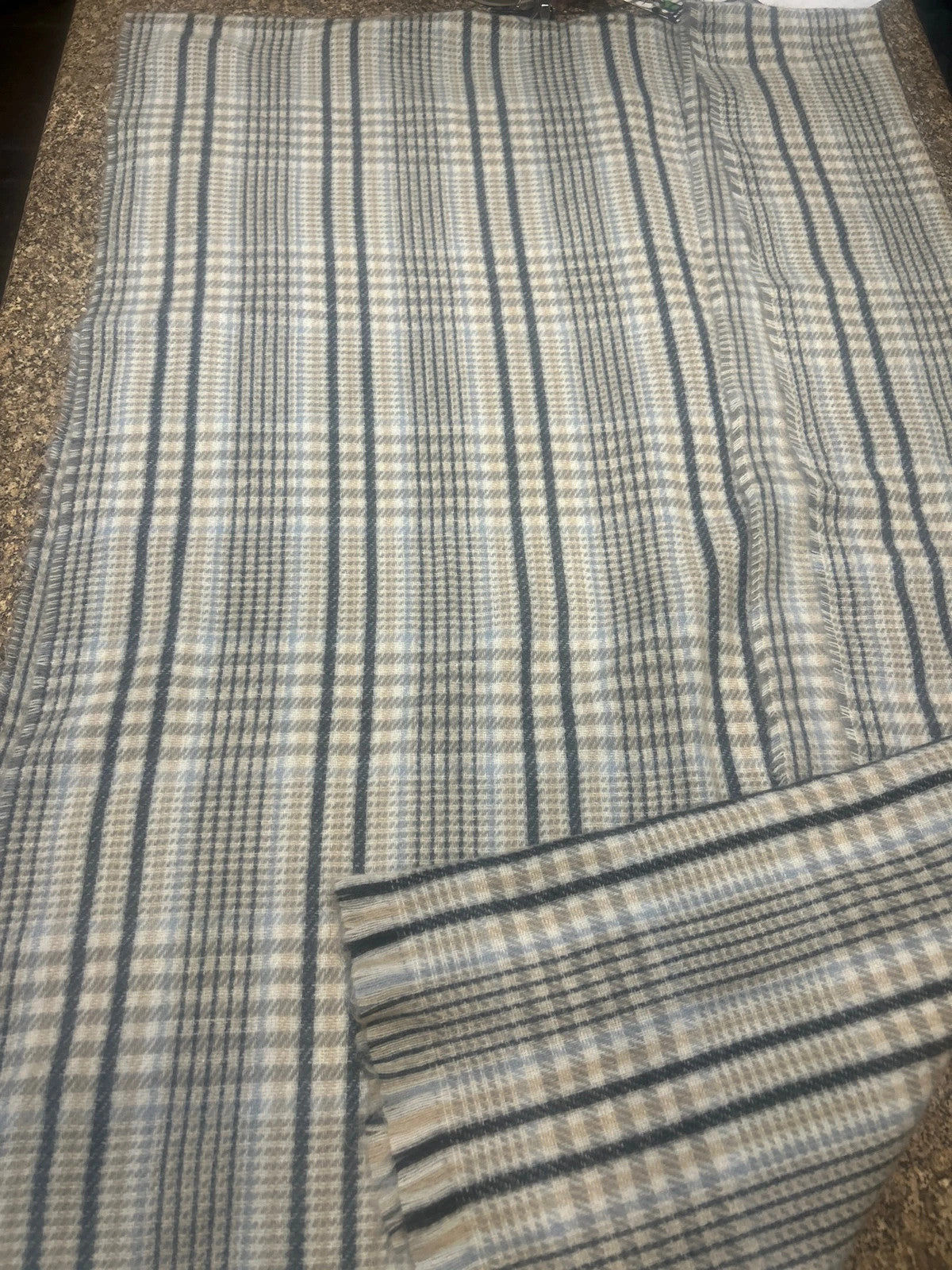 BNWT Primark Cares Checked  large Plaid Tassel Scarf Blue & Beige 1102SRM